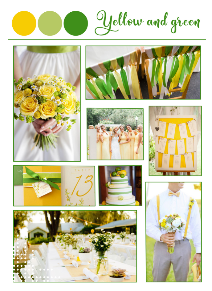 Yellow and green wedding mood board.